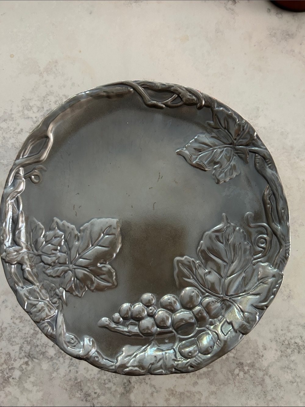Arthur Court Silver Tone Grape & Leaf Round Serving Tray